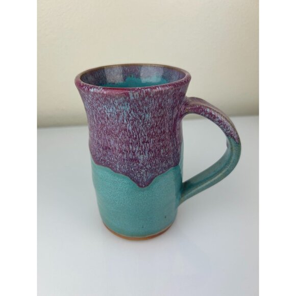 Art Pottery Mug Planter Vase Always Azul Villa Grove Purple Teal Tankard 6.5" - Picture 16 of 16